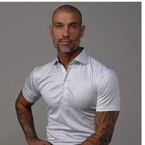 Stylish White Geometric Polo Shirt